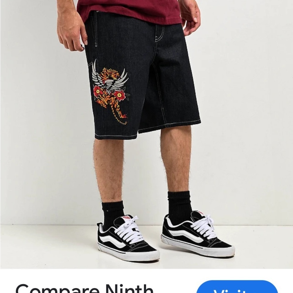Ninth Hall Waylay Men's Dark Denim Graphic Streetwear Shorts